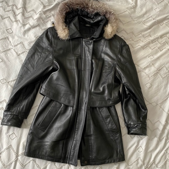 vintage leather parka with fur hood - Picture 2 of 11
